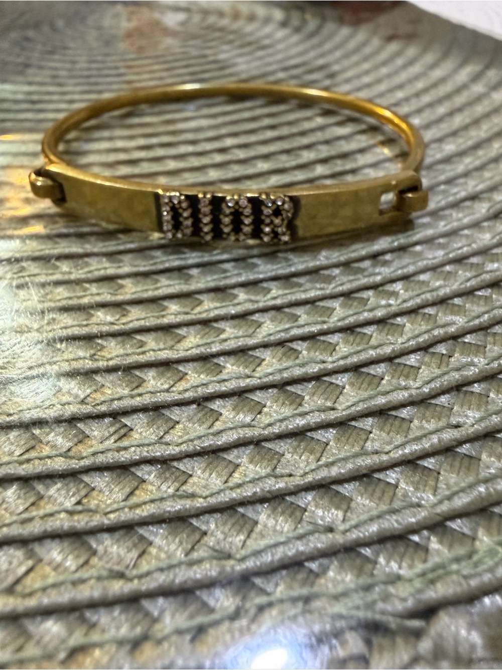 CHRISTIAN DIOR Gold-Tone Women’s Bangle Bracelet with Black Crystal Accent